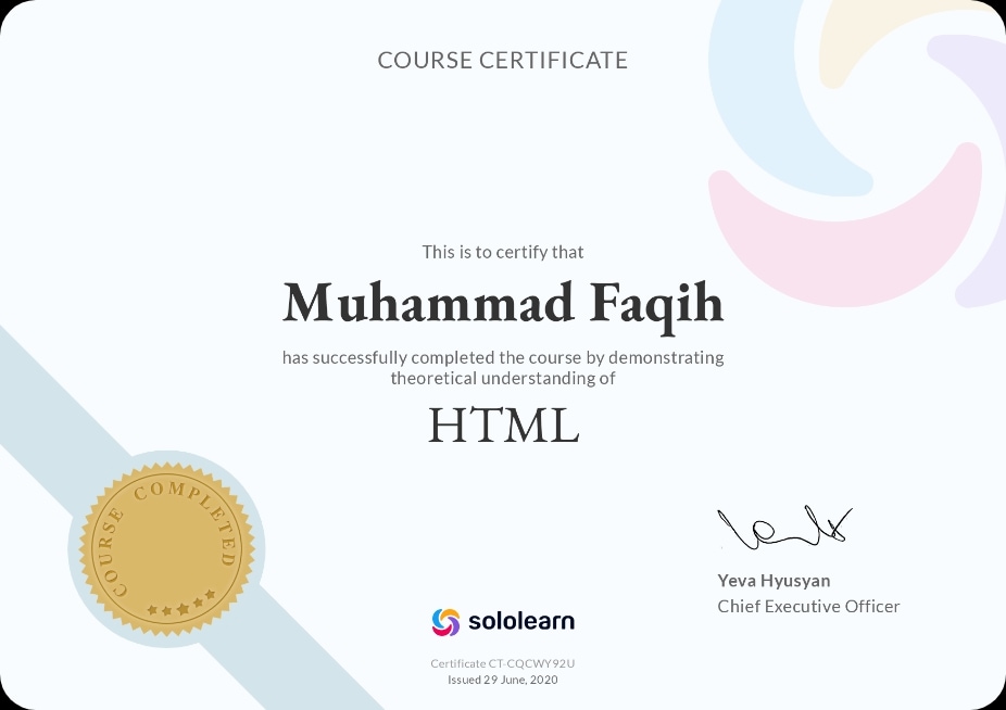 HTML Certificate